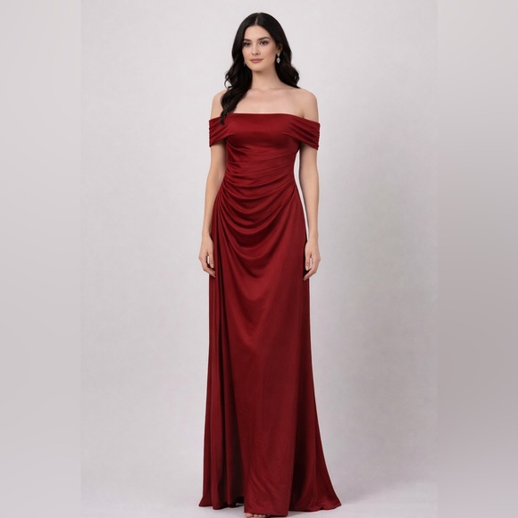 Red Off Shoulder Prom Gown Formal Evening Dress High Slit Elegant Glam Size Lg - Picture 10 of 10